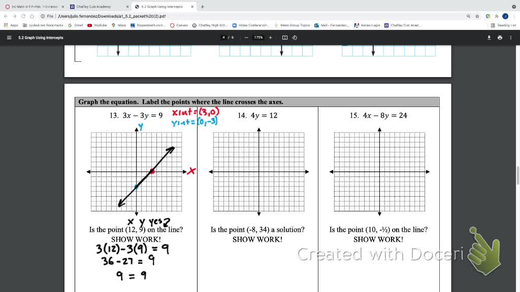 IM2 September 28th Graphing using intercepts