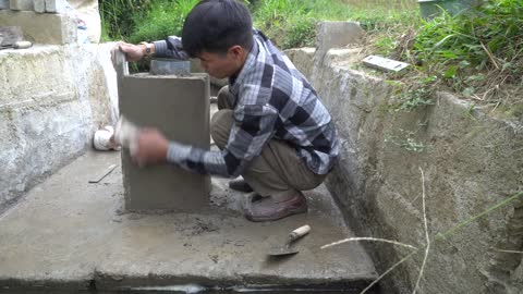 Unique mini-hydroelectric construction with one turbine and two units