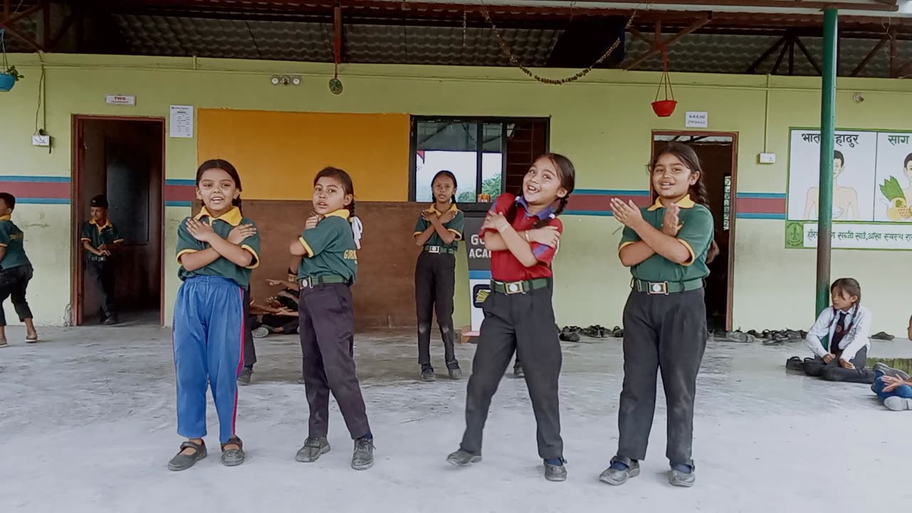 Children dance practice in school