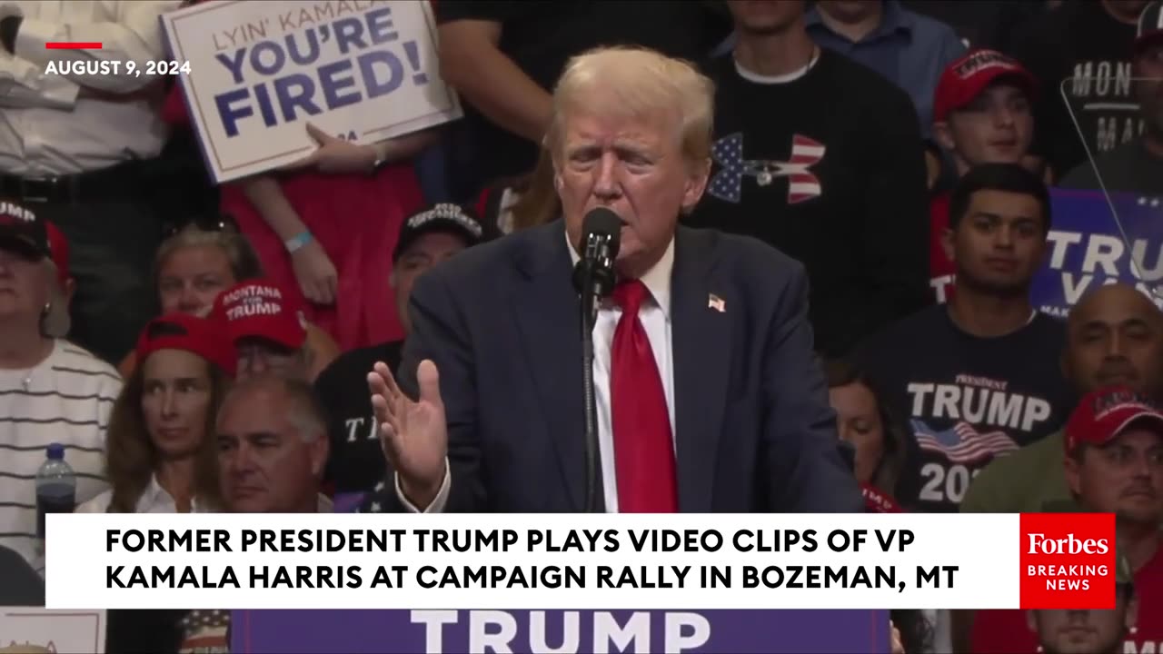 'Don't Take My Word For It...': Trump Plays Clips Of Harris's Past Statements On Jumbotron At Rally