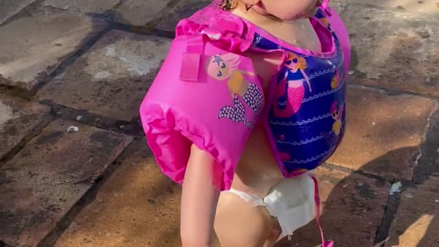 Baby Girl Full Sends into Pool Multiple Times