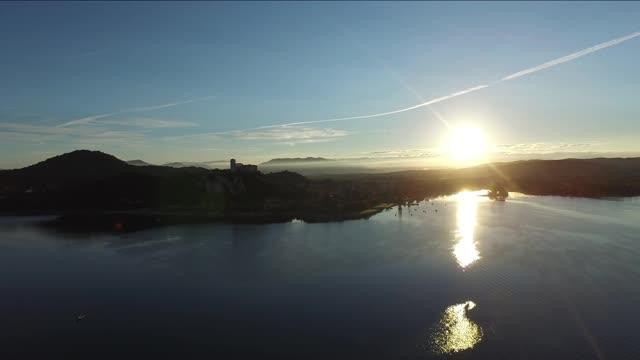 aerial shot with inspire1 on the lake town arona in taly