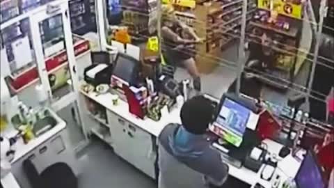 Transgender attacks a man and a woman with an axe for no reason at a 7-11..