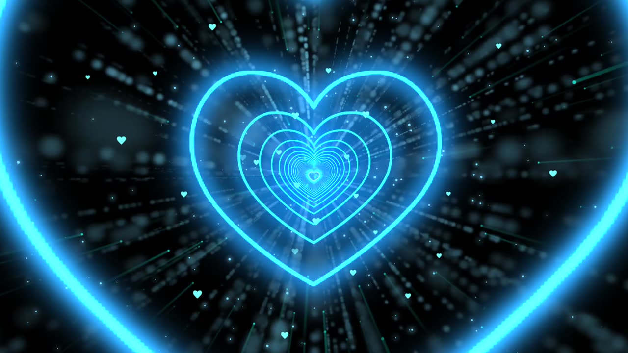 100. Heart Tunnel💙Blue Heart Background Neon Heart Background Video