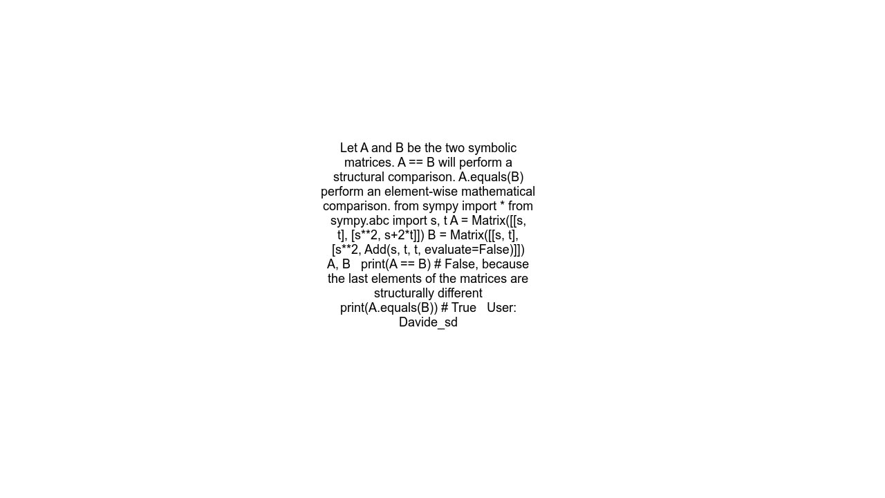 Elementwise comparison of SymPy Matrices