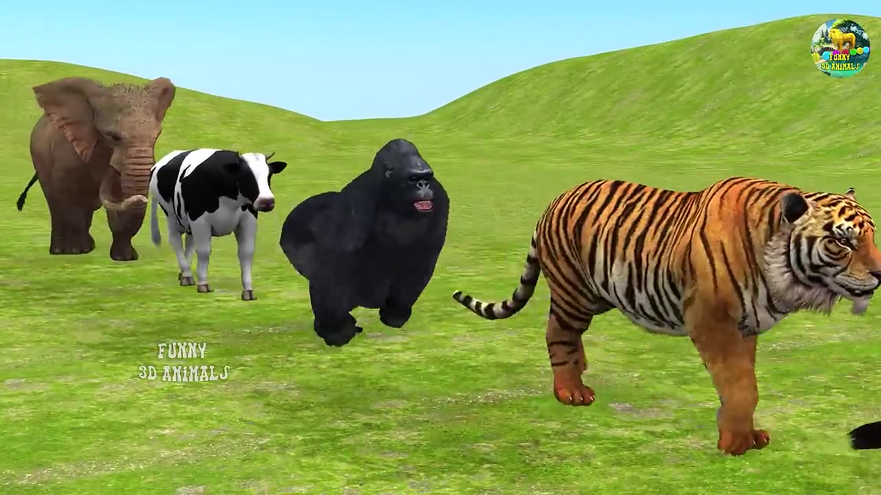 Paint Animals Gorilla Cow Tiger Lion Elephant Fountain Crossing Animal Game