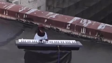 A dog playing music