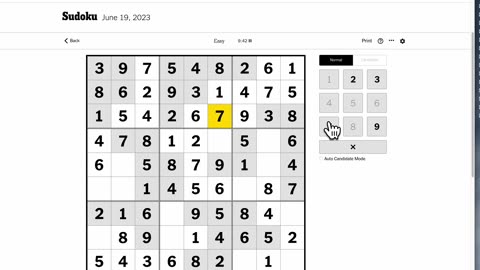 Sudoku 2023-06-19 easy. Featuring my wife :)