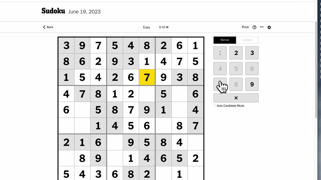 Sudoku 2023-06-19 easy. Featuring my wife :)