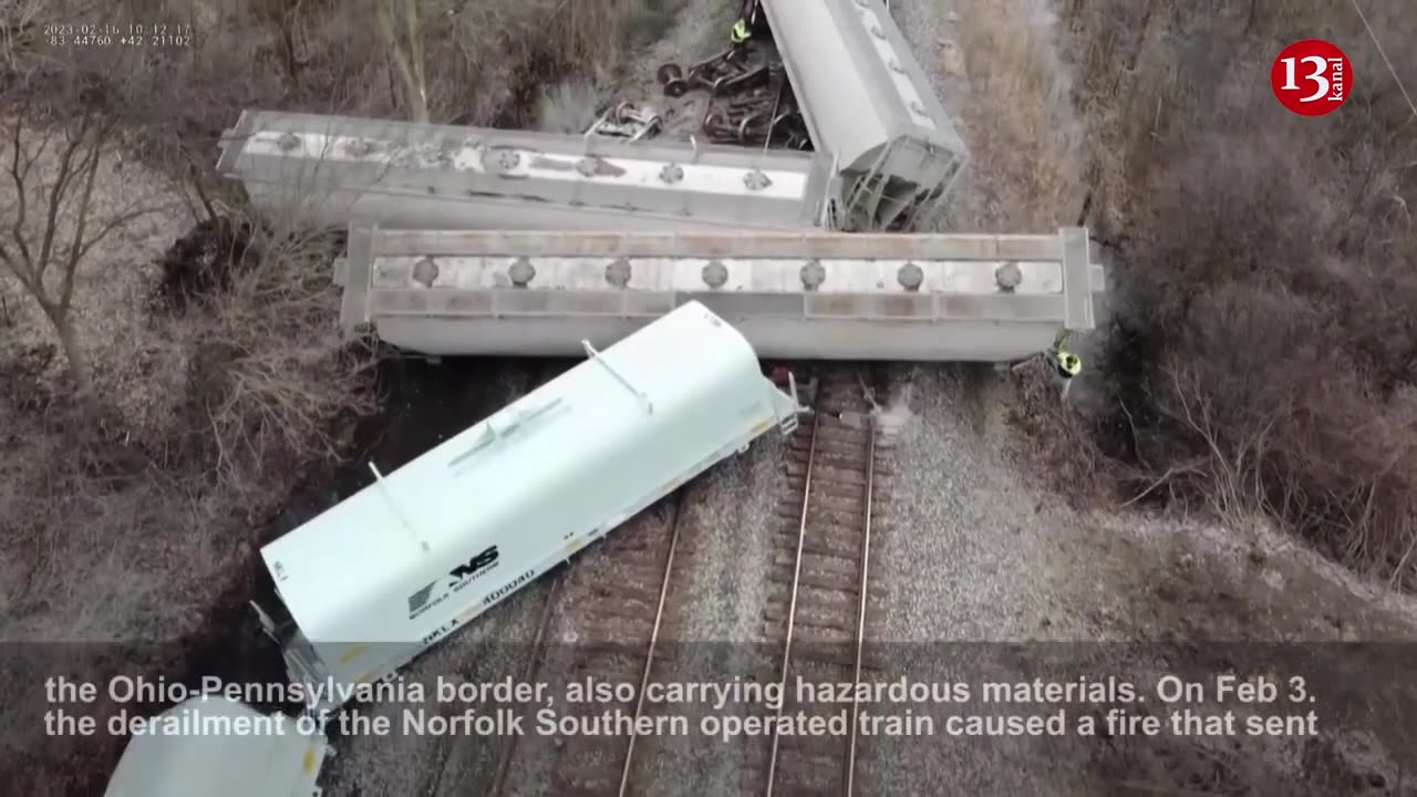 Drone video shows derailed train in Michigan