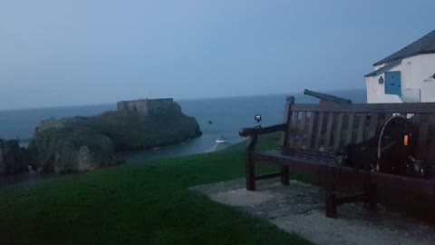 Setting up the Boya Lavier microphone. Overlooking St Catherine's rock. TENBY. OCT.2022