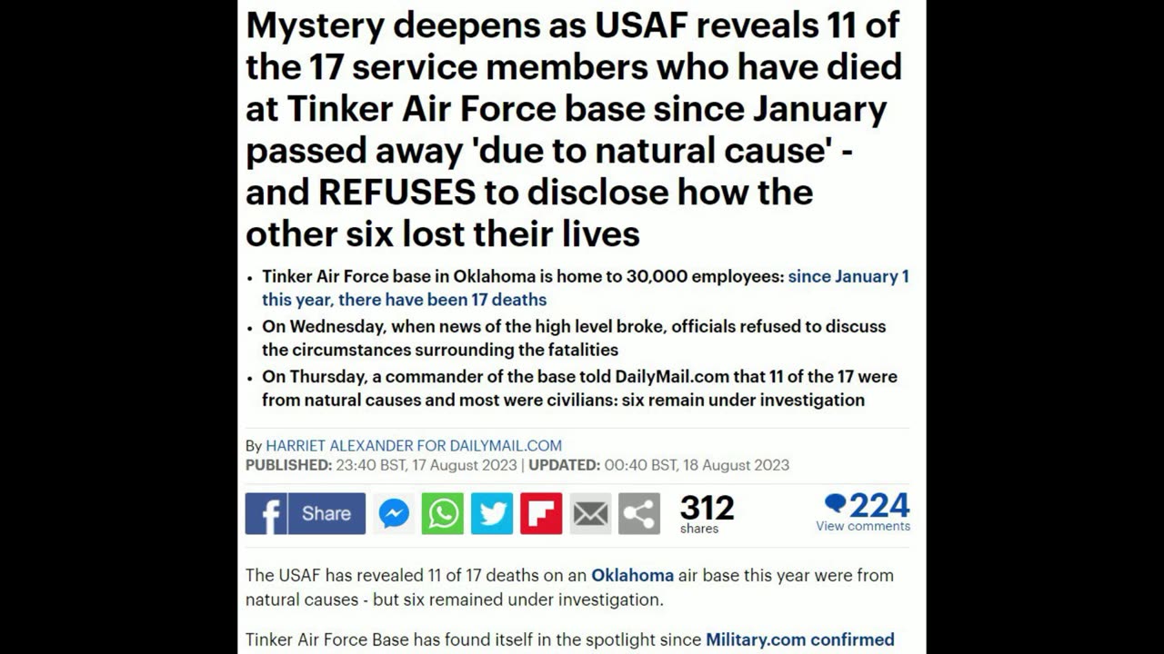 17 US Air Force personnel in Oklahoma died under mysterious circumstances in 2023.