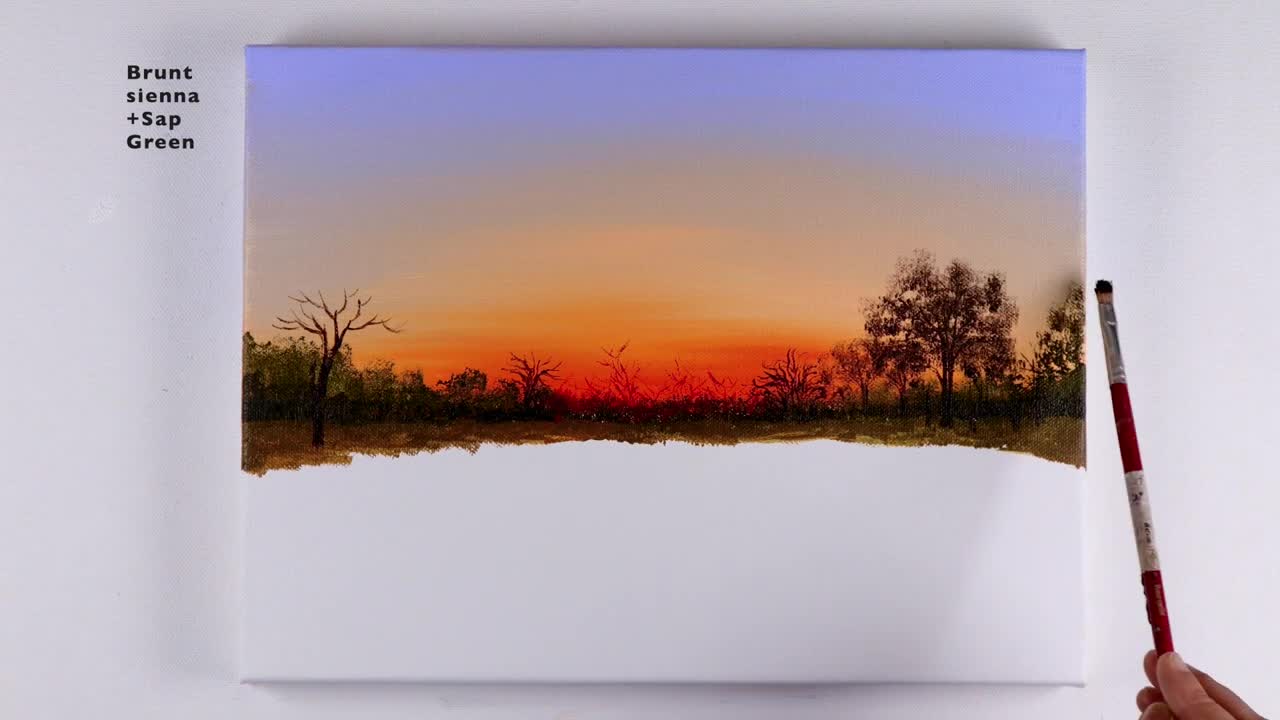 Sunset Painting | Sunset Landscape Painting | Sunset on the Lake Acrylic Painting