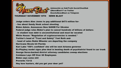 Thursday, November 10, 2022 News Blast. #Enoch #NewsBlastReading #NBR