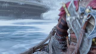 Kratos calms wolf down God of War Ragnarök