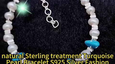 GN-20241111-05 Natural Sterling treatment Turquoise Pearl Bracelet S925 Silver Fashion