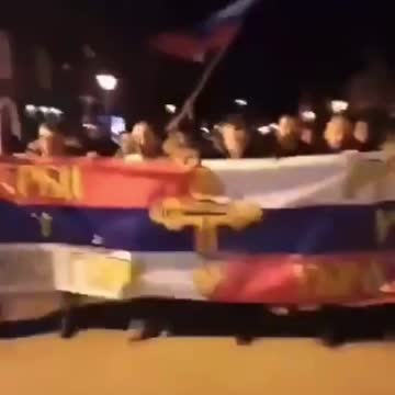Montenegrins march under the Katyusha with a banner "Serbs in Montenegro - Russians in Ukraine" and