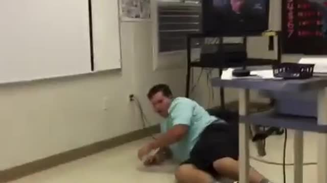 Guy jumps and breaks hole in floor fail