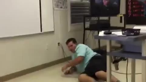 Guy jumps and breaks hole in floor fail