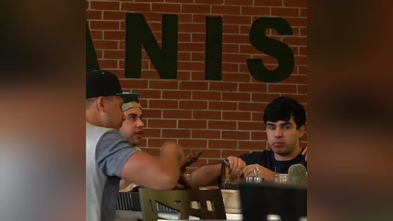 SteveWillDoIt Eating meat in a vegan restaurant @nelkboys @jakefoushee