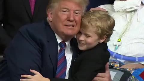 Boy battling MS tries multiple times to hug President Trump.