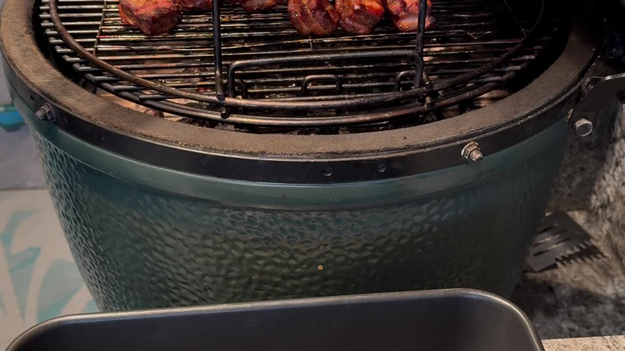 Pork Belly Burnt Ends on the Smoker.