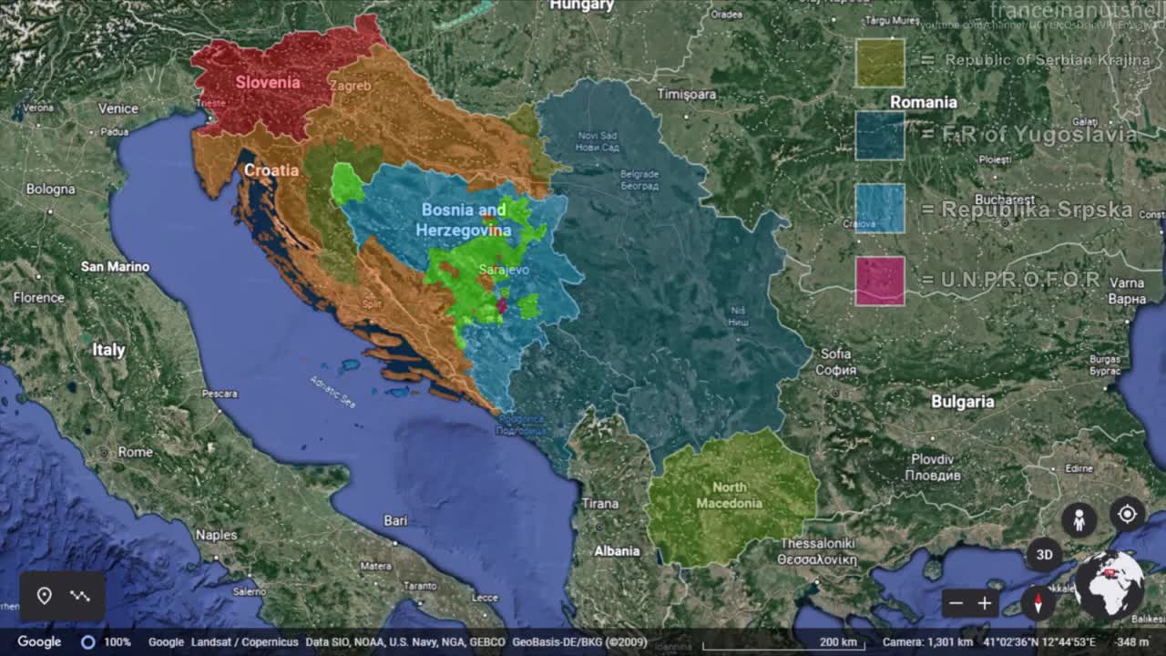 The Breakup of Yugoslavia in 30 seconds using Google Earth
