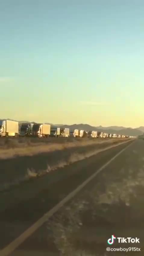 USA truckers convoy on the highway near Lordsburg, New Mexico