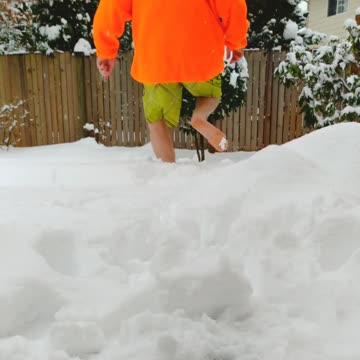 Flop into the snow video in swimming trunks for now reason life is short