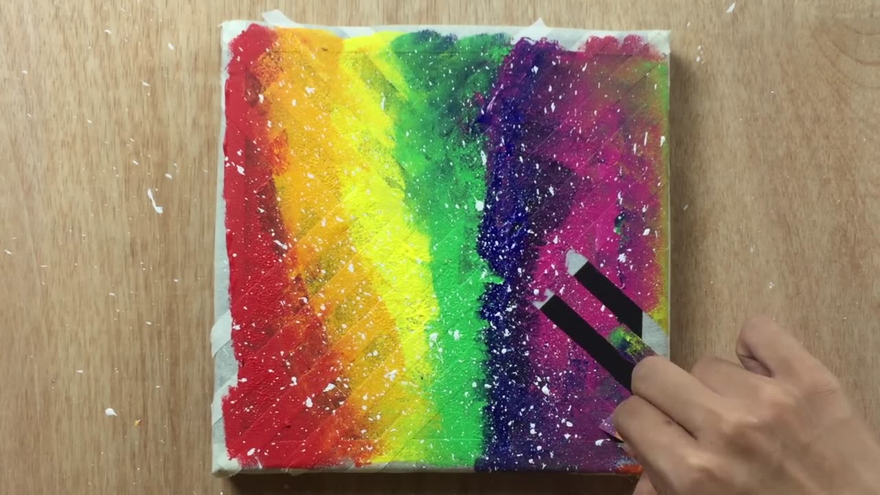 Rainbow Abstract Painting with Masking Tape /