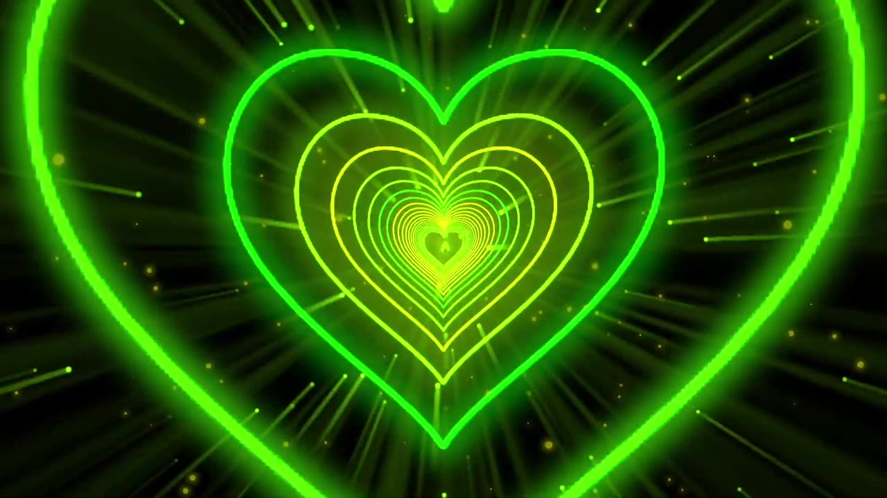 400. Heart Tunnel💚Green Heart Background Neon Heart Heart