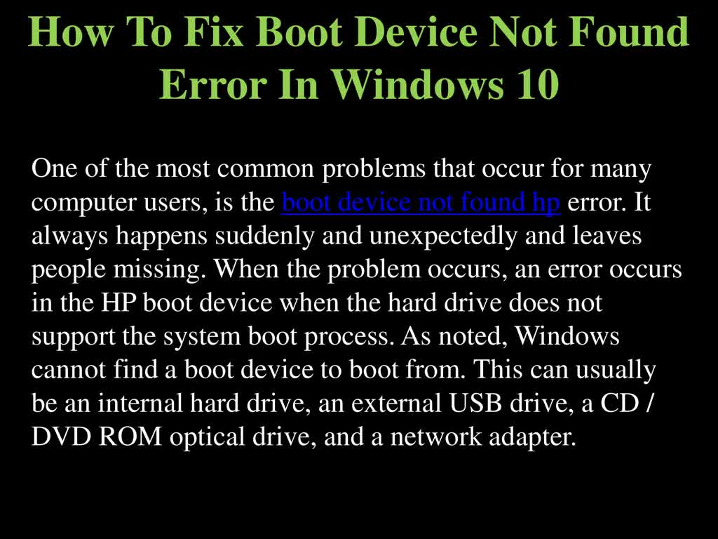 How To Fix Boot Device Not Found Error In Windows 10