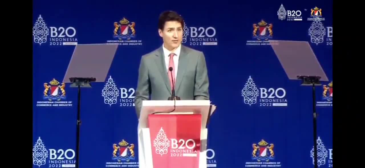 Trudeau at B20 confirms ONLY government approved "free speech" will be allowed online & will be monitored by AI