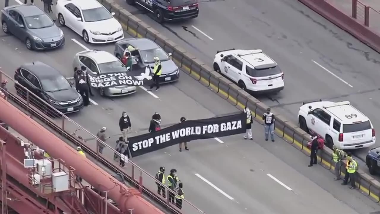 Anti-Israel demonstrators shut down both directions of the Golden Gate Bridge in California.