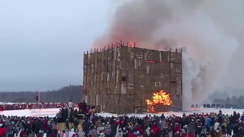 Hunger games vibes 'Fourth Wall' art object goes up in flames