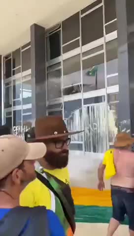 The whole bottom floor of the Brazilian national Congress building has been destroyed.