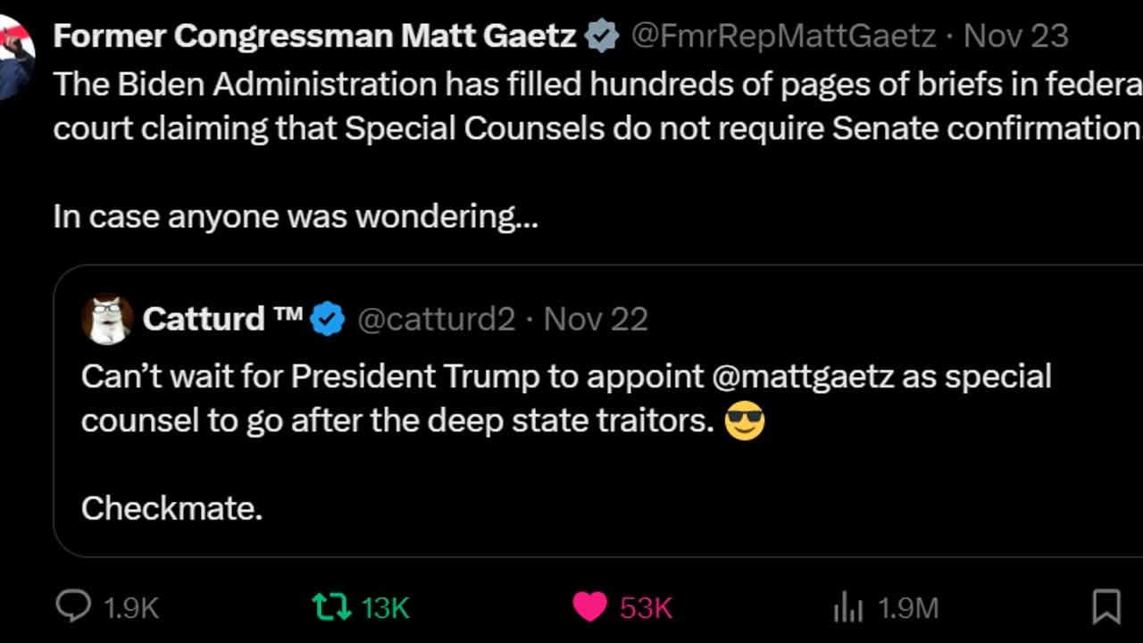 GAETZ hints at Special Counsel Appt