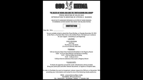 20181115文贵先生直播：发布会定在11月20日，班农主持，美国3大律师所之一Quinn参与的“以法灭共”新时代即将全面开始