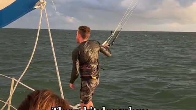 These kiteboarders tried illegally boarding our boat last night