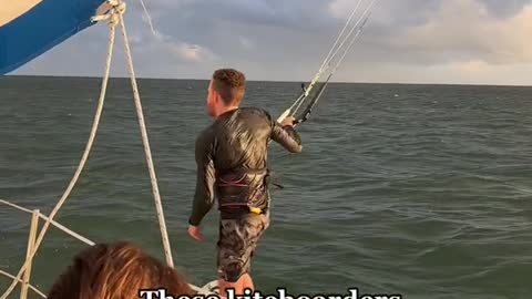 These kiteboarders tried illegally boarding our boat last night