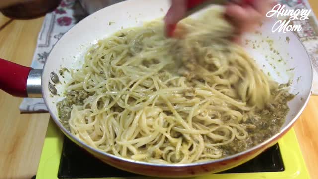 EASIEST PESTO & SPANISH SARDINES PASTA HUNGRY MOM COOKING