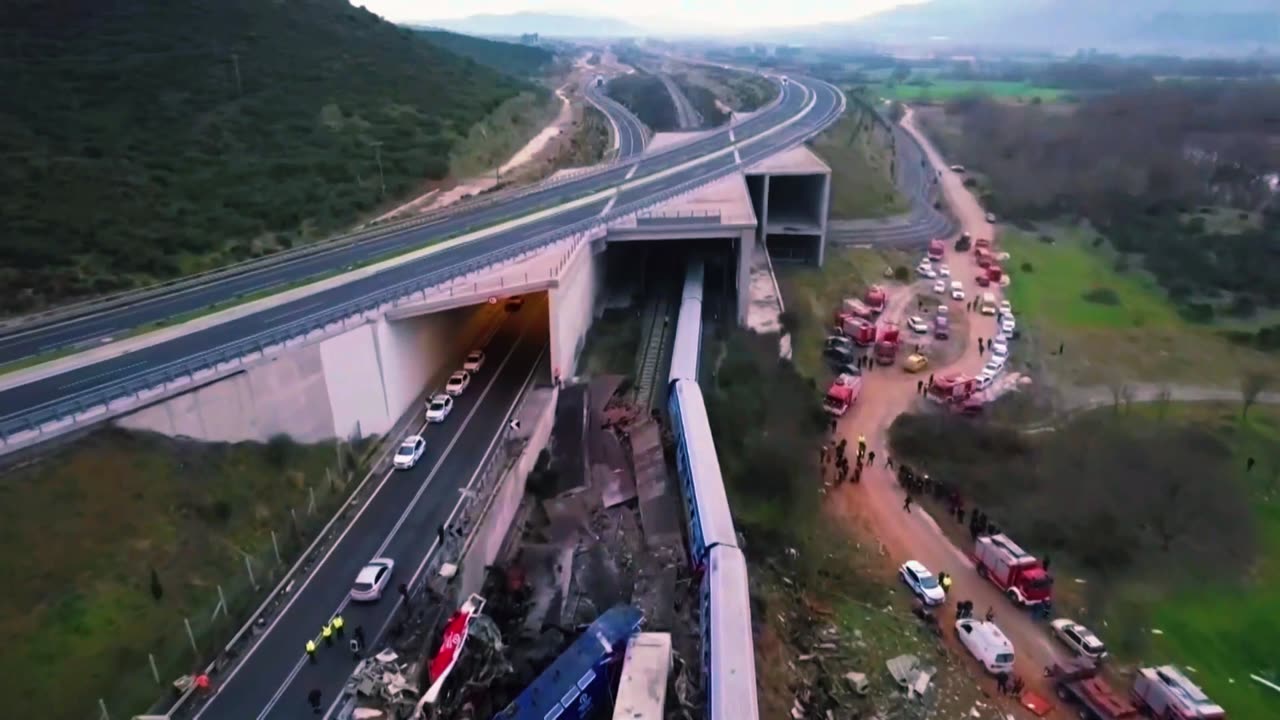 Rescuers dig up rubble after burning trains collide in Greece