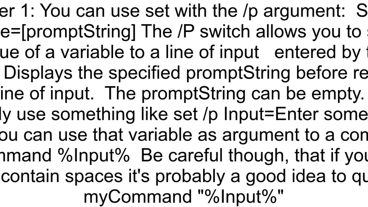 How to input a string from user into environment variable from batch file