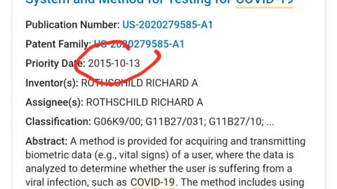 Rothschild had Test for Covid patented in 2015. See and check it yourself