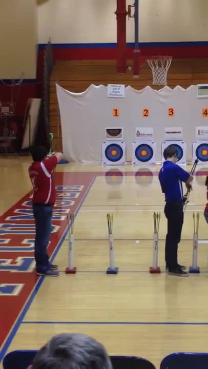 2015; Kolin Clutter shooting archery at THS on March 6, 2015