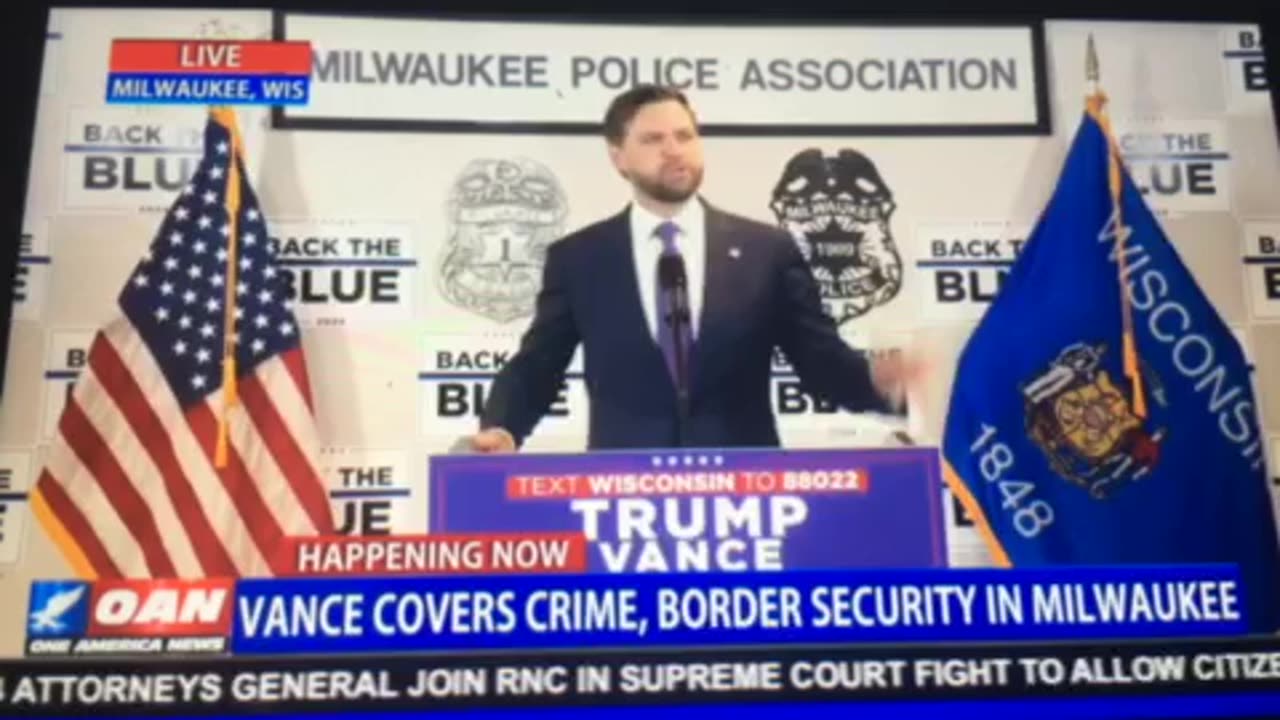 OAN JD Vance covers crime & border security in Milwaukee at police association endowment