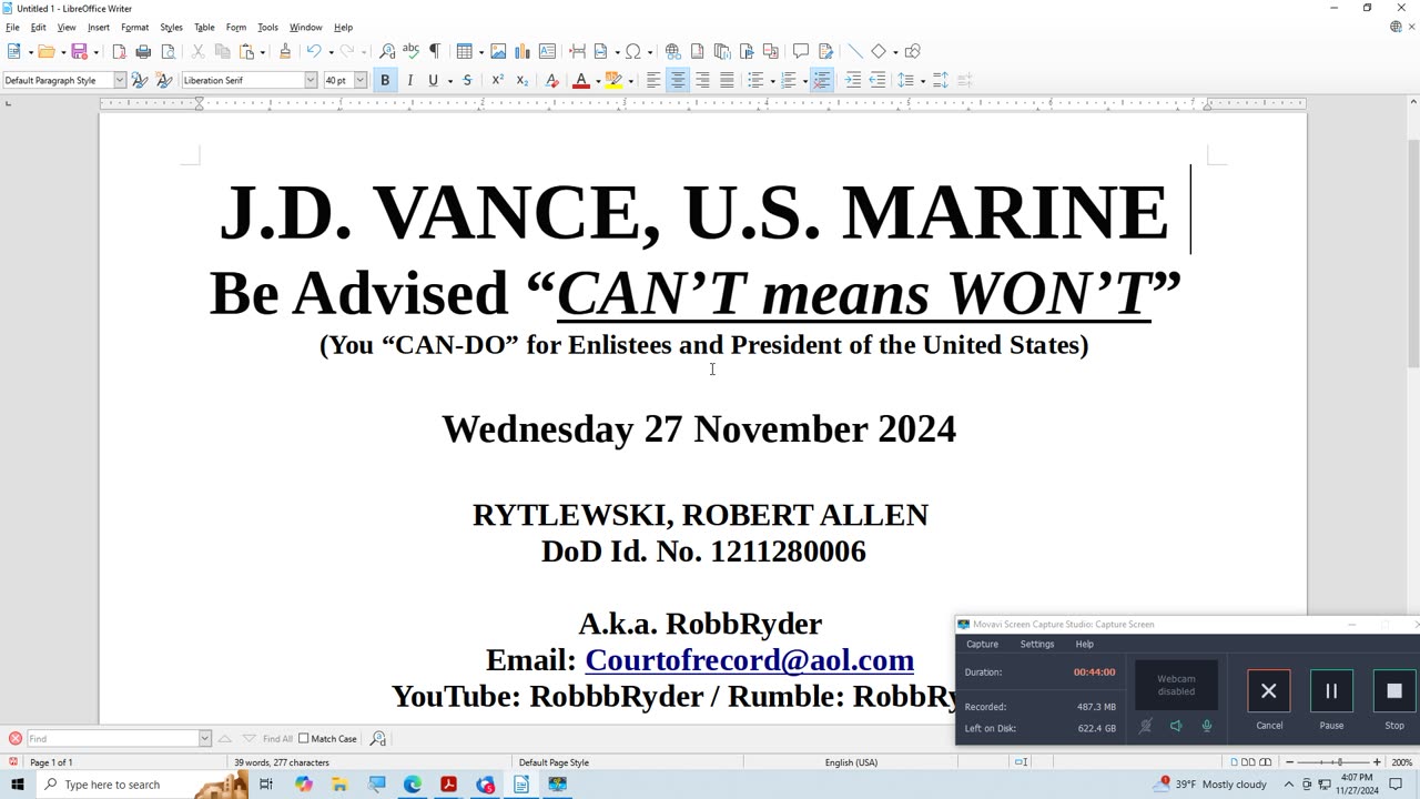 J. D. VANCE, U S MARINE, Be Advised: "Can't means Won't"