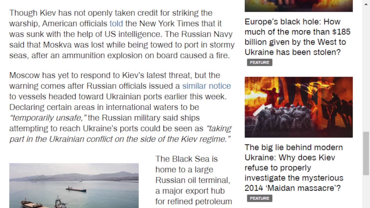 Kiev threatens to sink civilian ships bound for Russia
