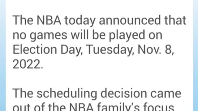 In an effort to get fans to vote, the NBA says teams will not play any games on Election Day