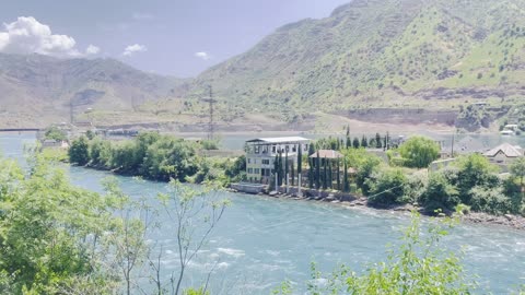 Beautiful nurek river of tajikistan